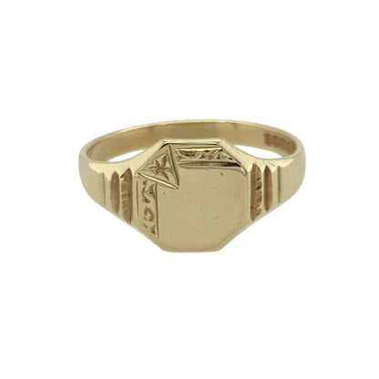 9ct Gold Patterned Hexagon Signet Ring