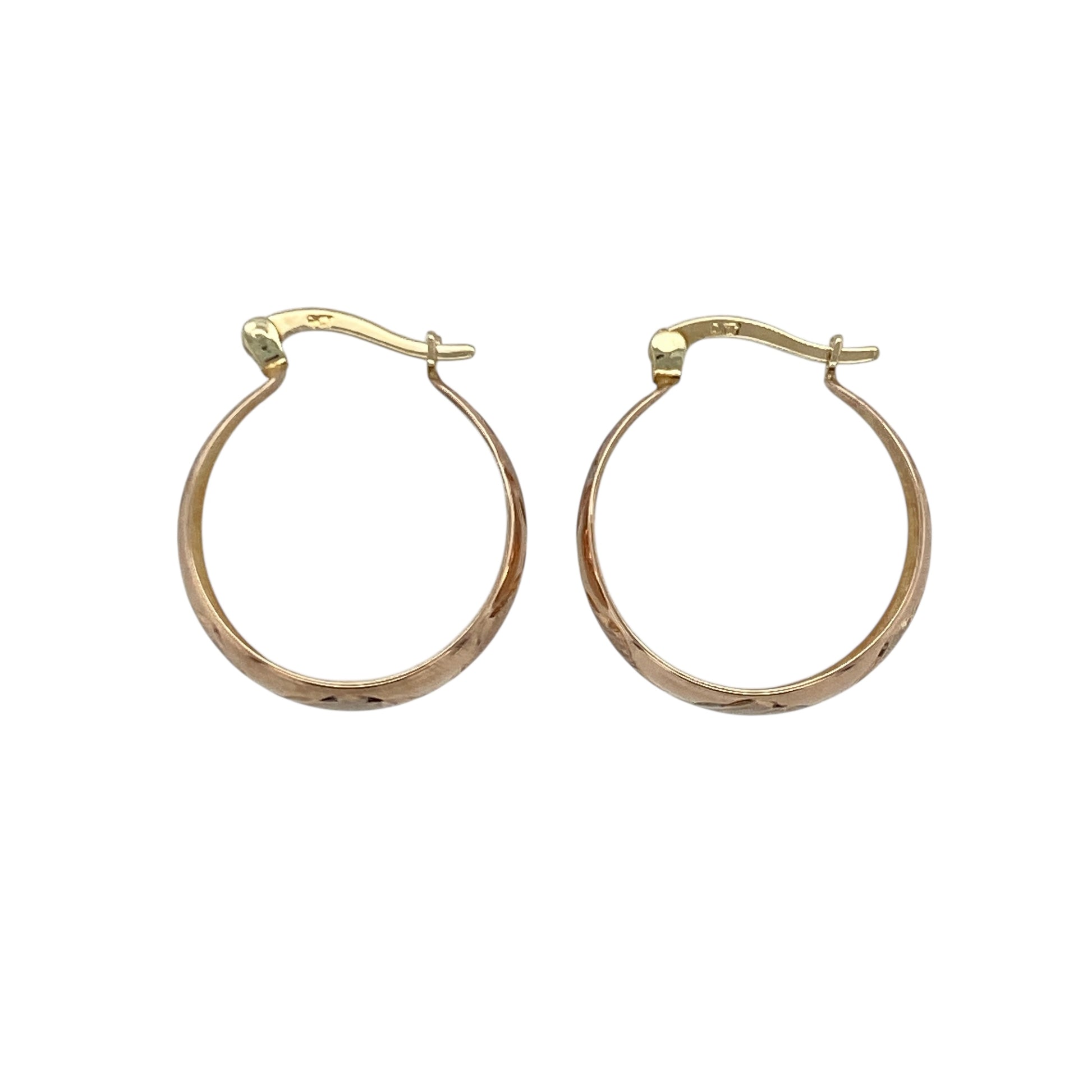 9ct Gold Cross Patterned Hoop Creole Earrings