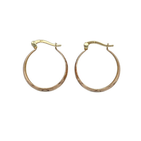 9ct Gold Cross Patterned Hoop Creole Earrings