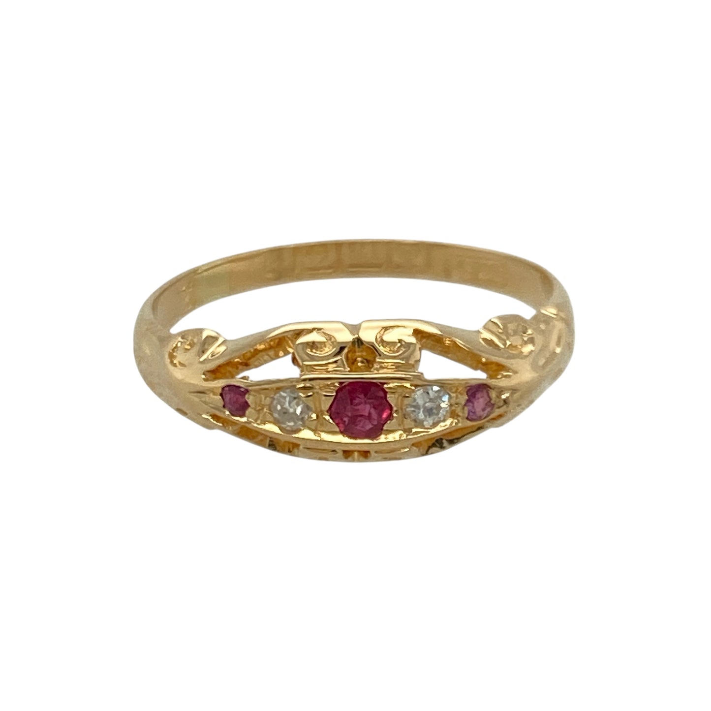 18ct Gold Diamond & Ruby Set Vintage Ring