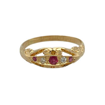 18ct Gold Diamond & Ruby Set Vintage Ring