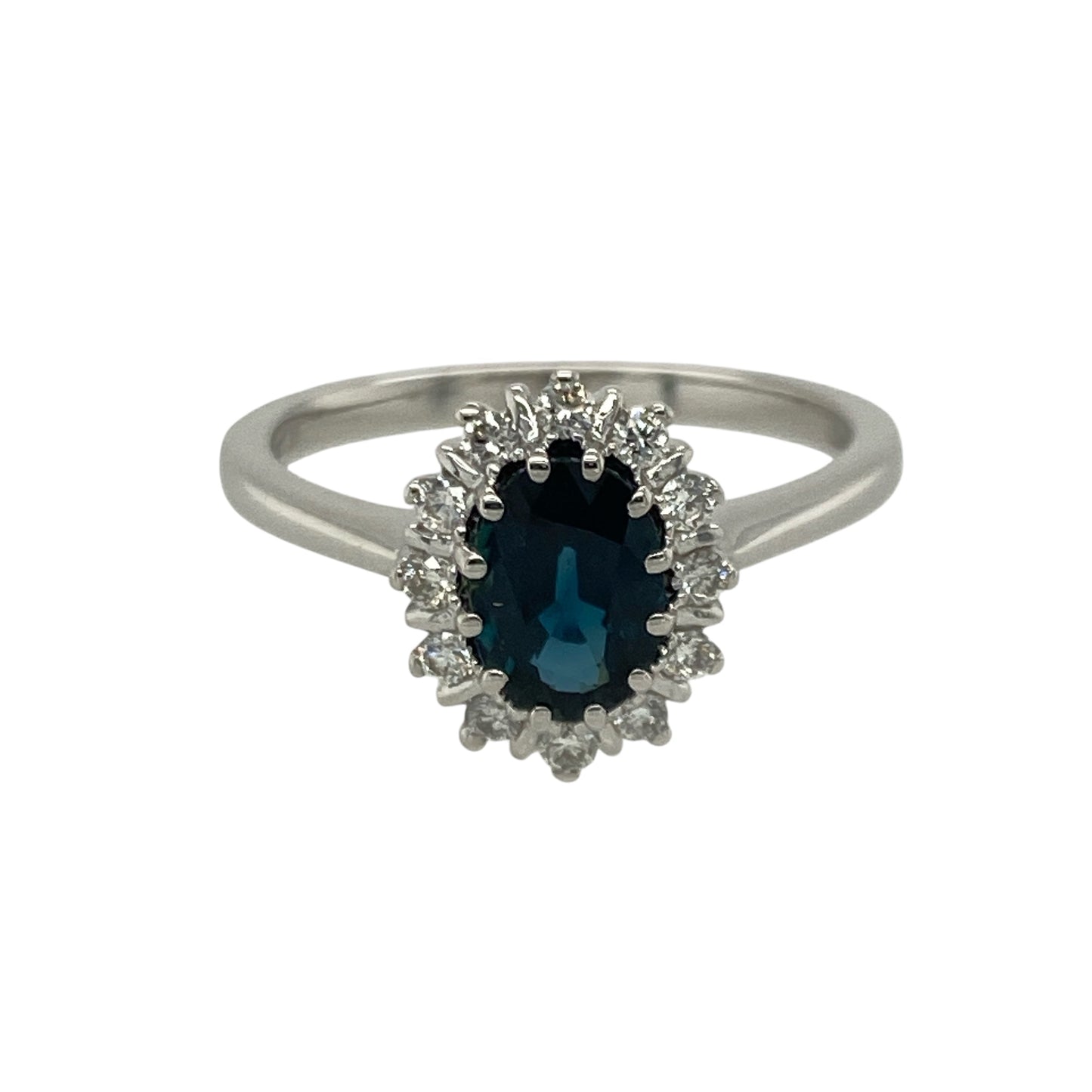 18ct White Gold Diamond & Sapphire Set Cluster Ring