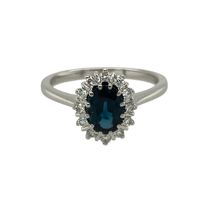 18ct White Gold Diamond & Sapphire Set Cluster Ring