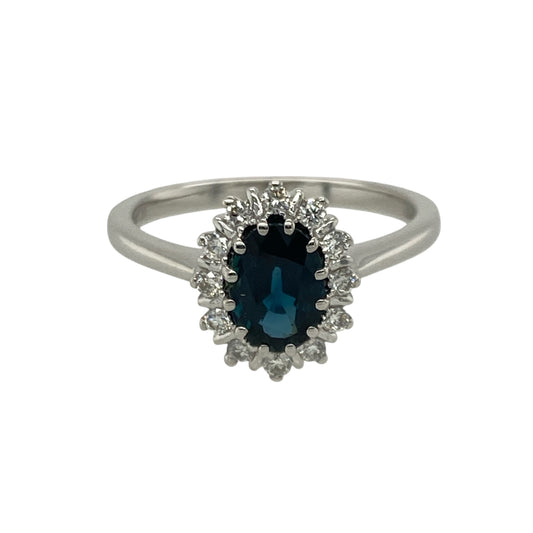 18ct White Gold Diamond & Sapphire Set Cluster Ring