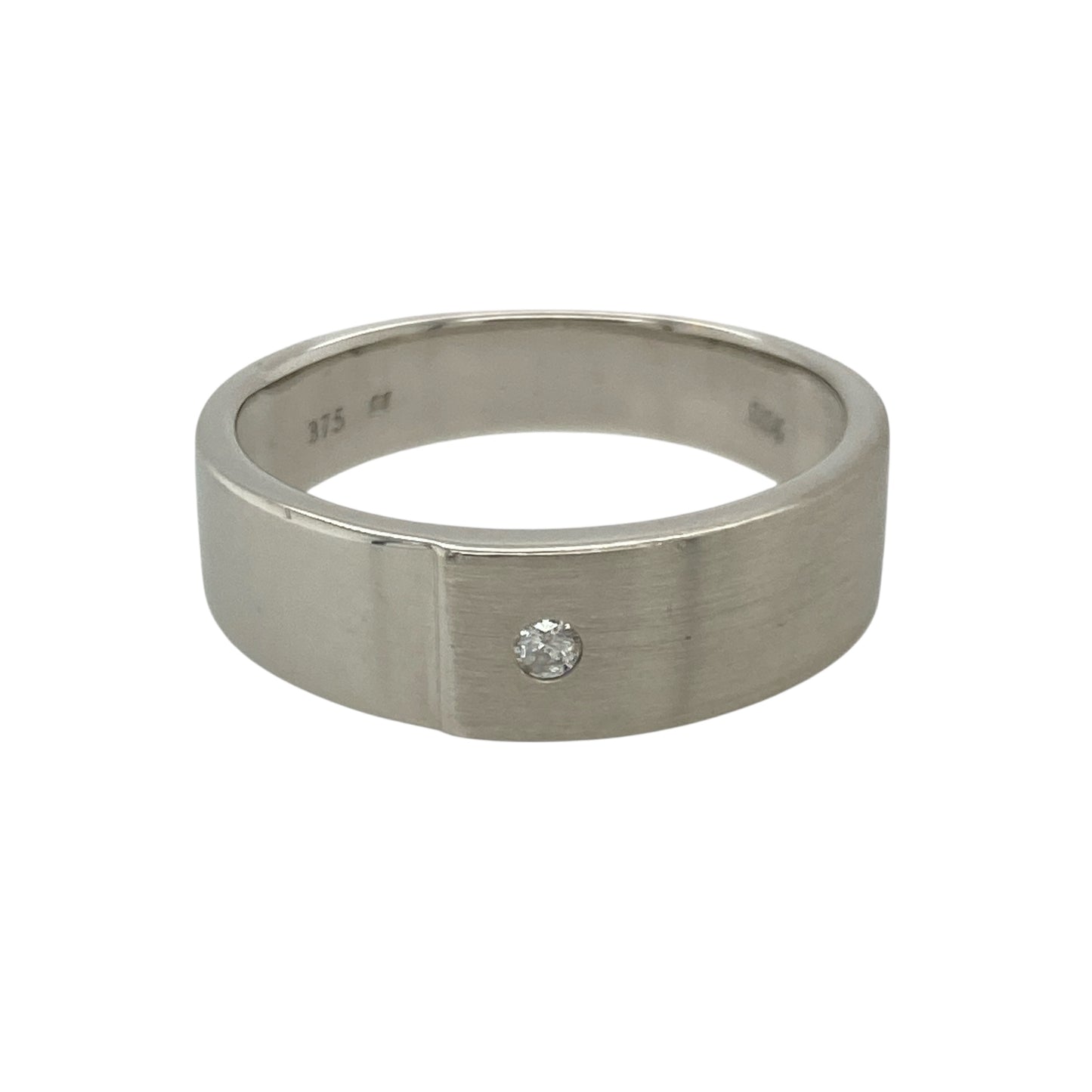 9ct White Gold & Diamond Brushed Effect Band Ring