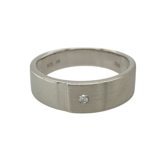 9ct White Gold & Diamond Brushed Effect Band Ring