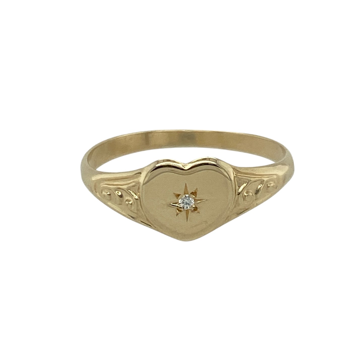 9ct Gold & Diamond Set Heart Signet Ring