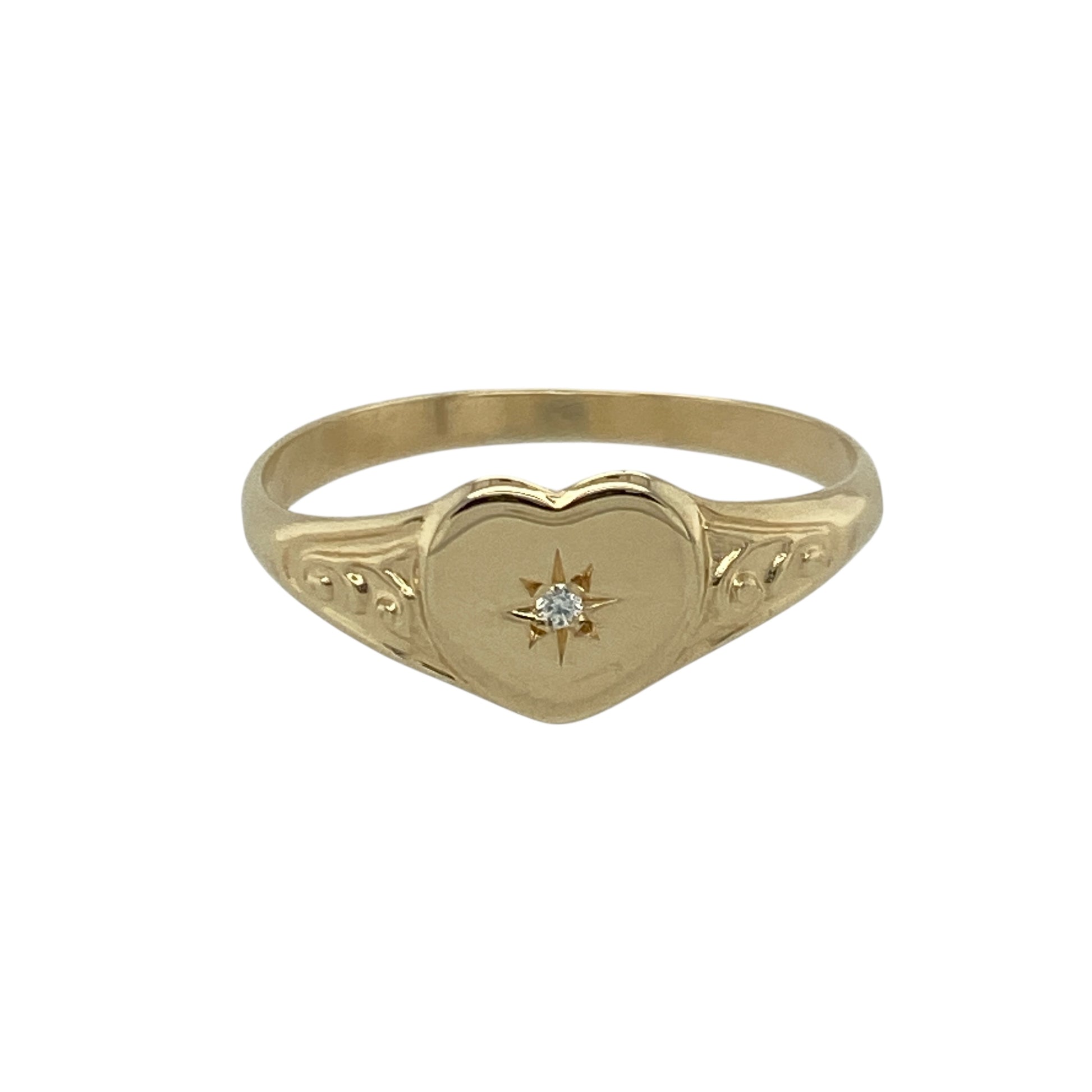 9ct Gold & Diamond Set Heart Signet Ring