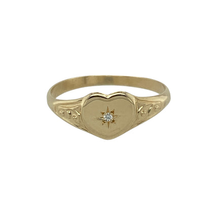 9ct Gold & Diamond Set Heart Signet Ring
