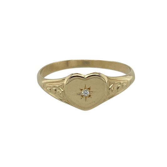9ct Gold & Diamond Set Heart Signet Ring