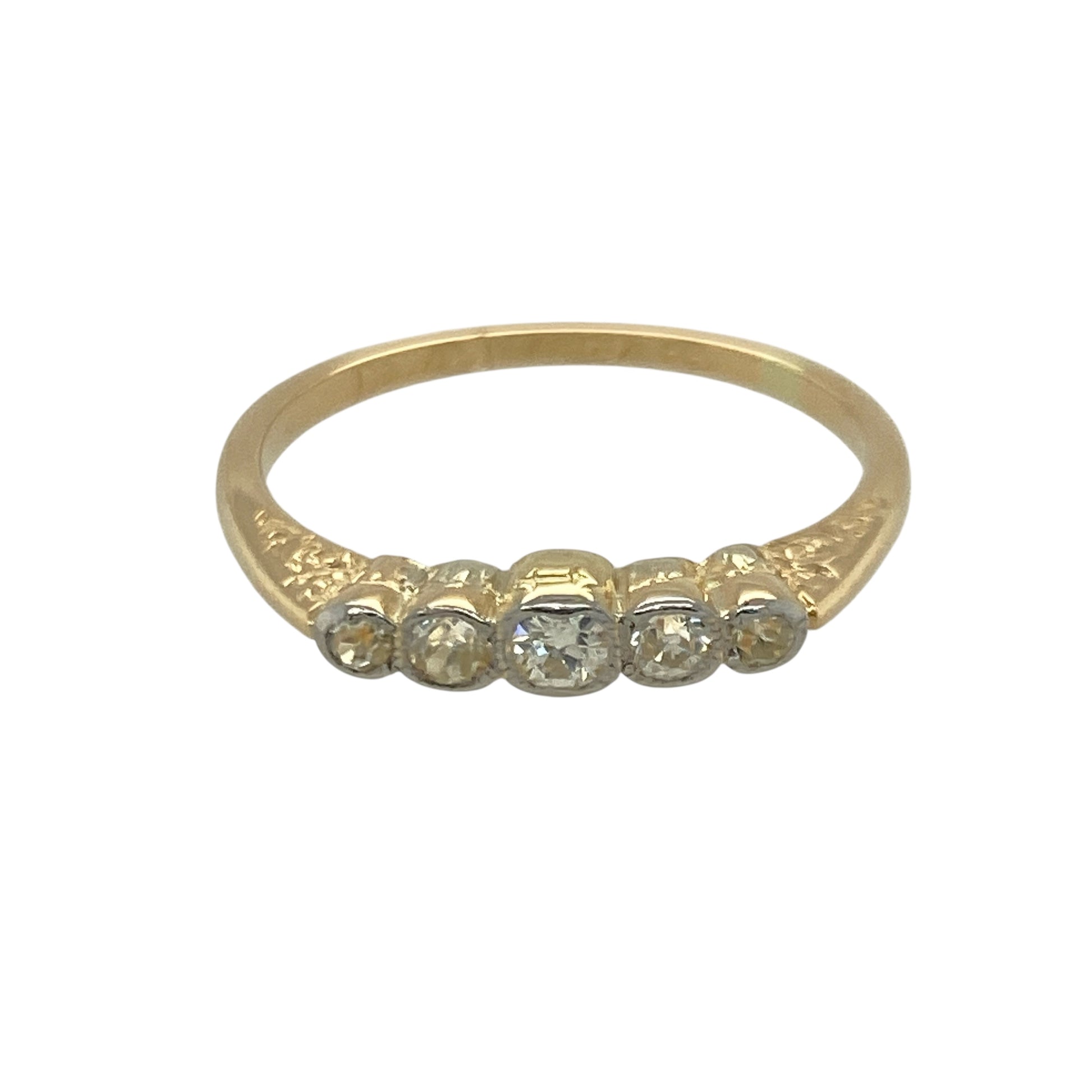 18ct Gold & Diamond Rubover Set Vintage Five Stone Band Ring