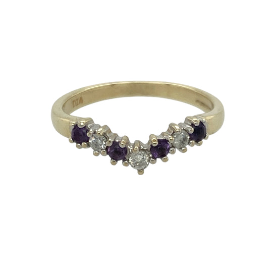 9ct Gold Diamond & Amethyst Set Wishbone Ring