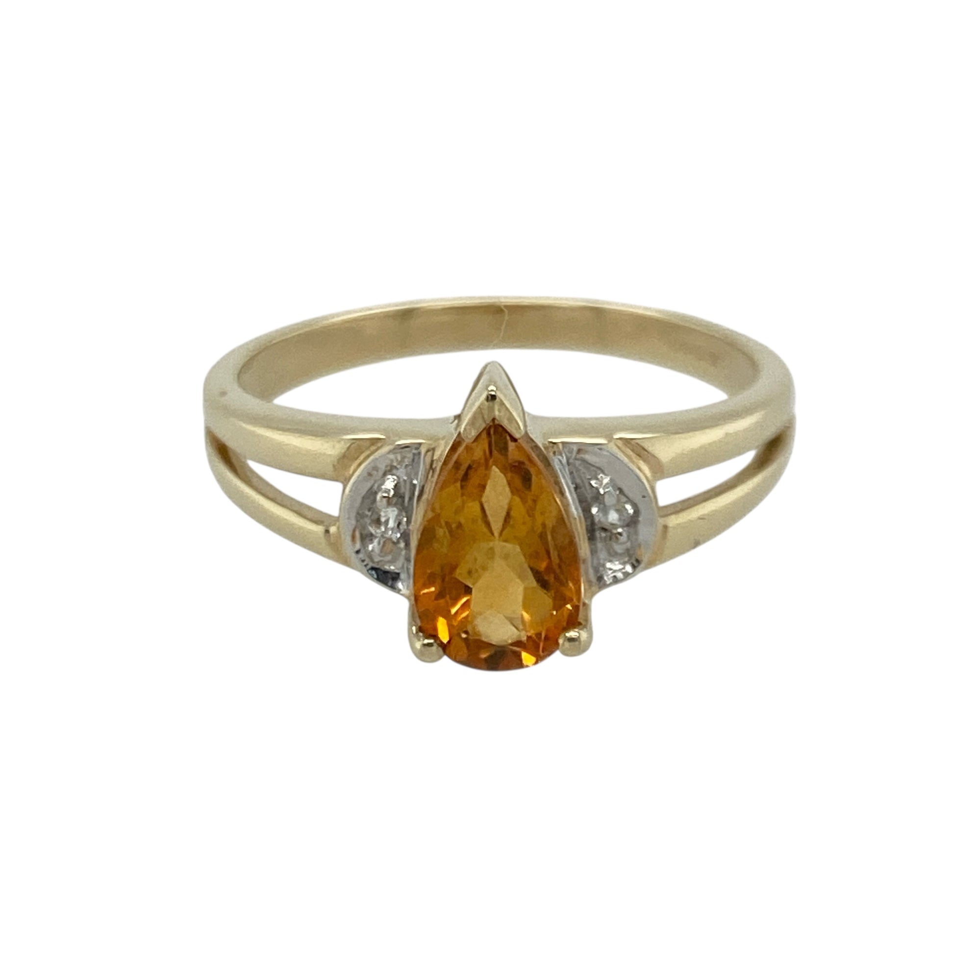9ct Gold Diamond & Citrine Teardrop Ring