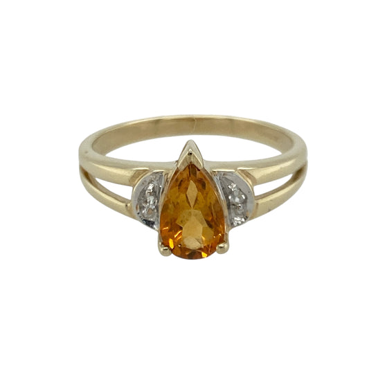 9ct Gold Diamond & Citrine Teardrop Ring