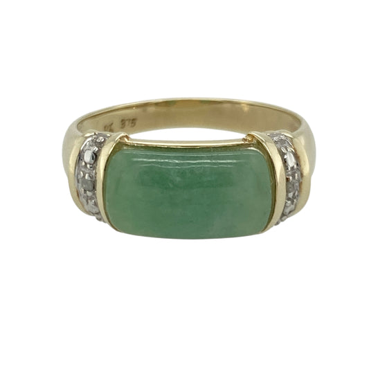 9ct Gold Diamond & Jade Set Ring