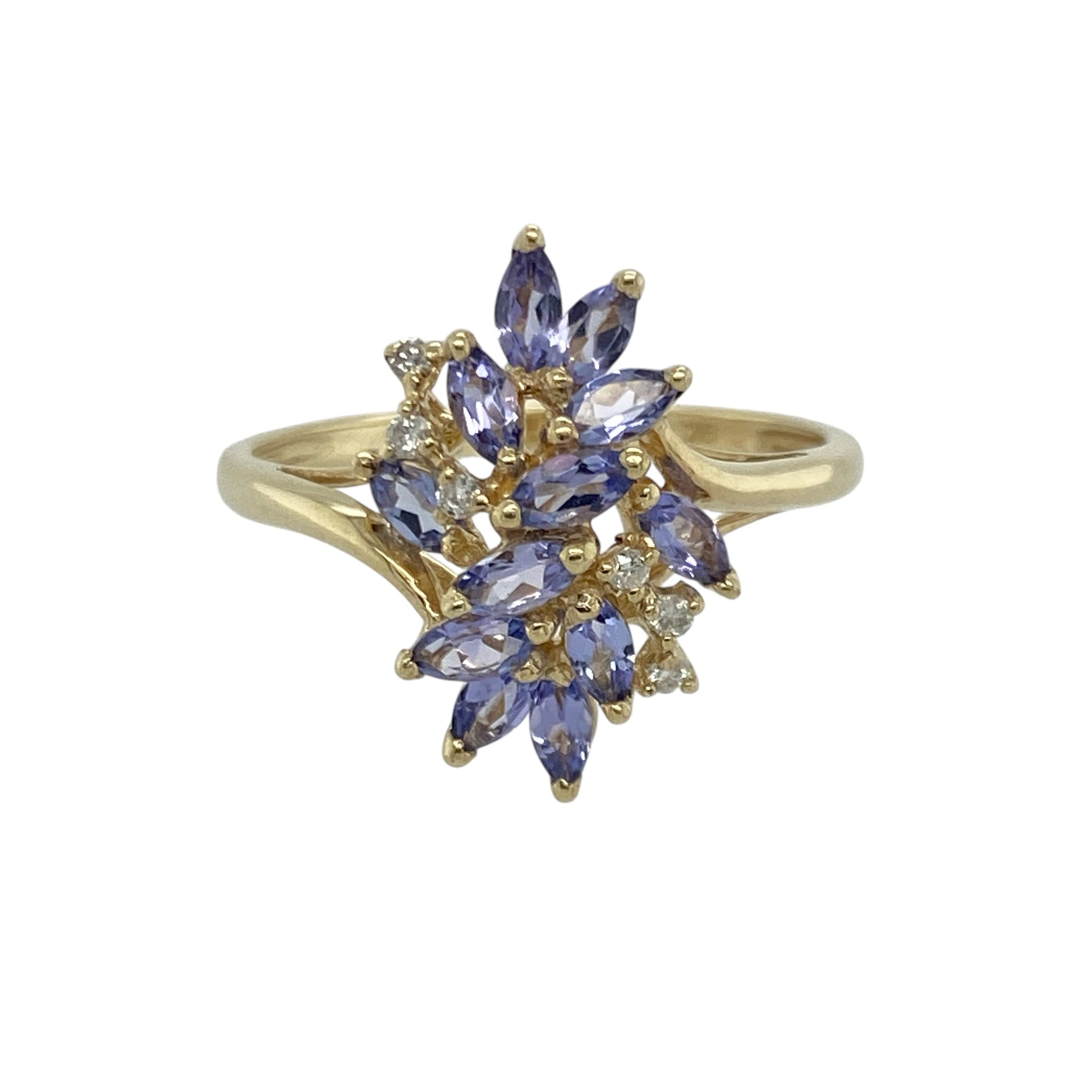 9ct Gold Diamond & Tanzanite Set Flower Style Ring