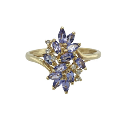 9ct Gold Diamond & Tanzanite Set Flower Style Ring