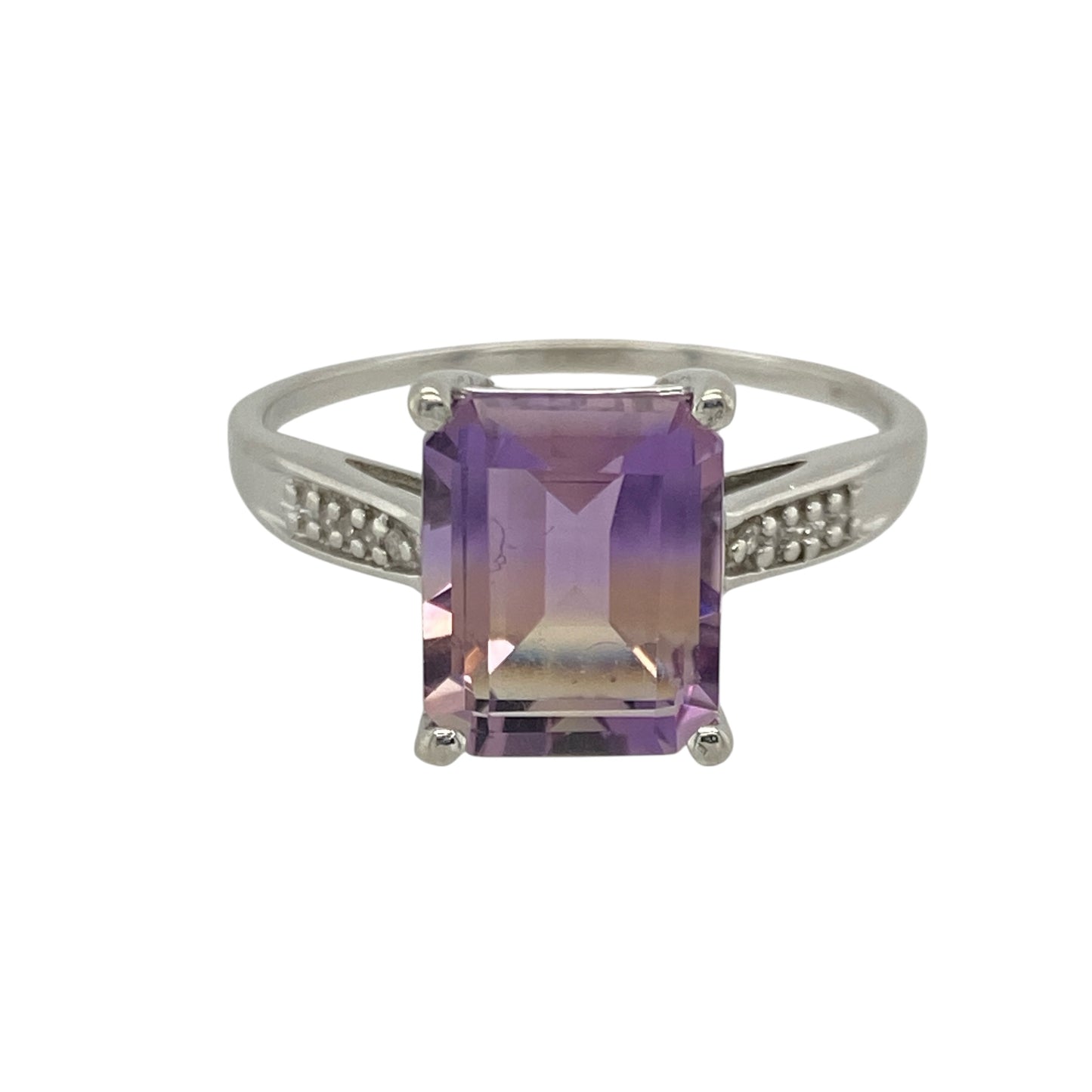 9ct White Gold Diamond & Ametrine Set Ring