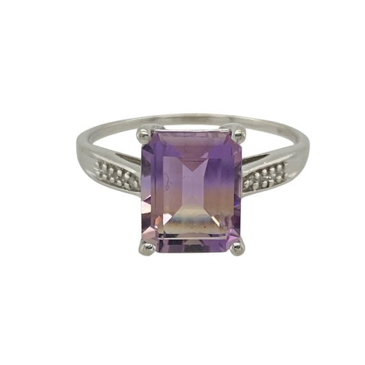 9ct White Gold Diamond & Ametrine Set Ring