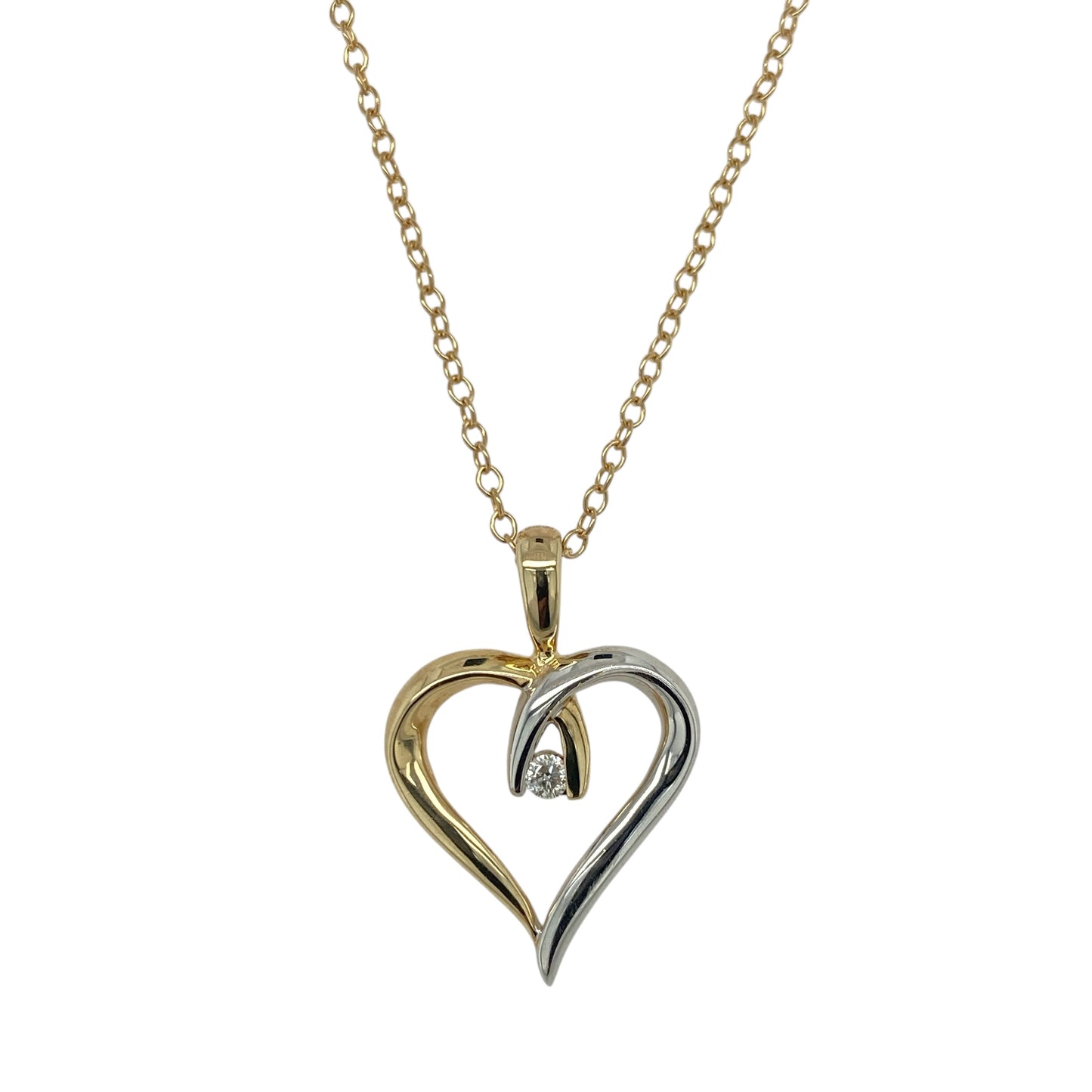 9ct Gold & Diamond Set Heart 18" Necklace