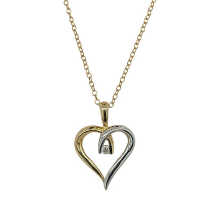 9ct Gold & Diamond Set Heart 18" Necklace