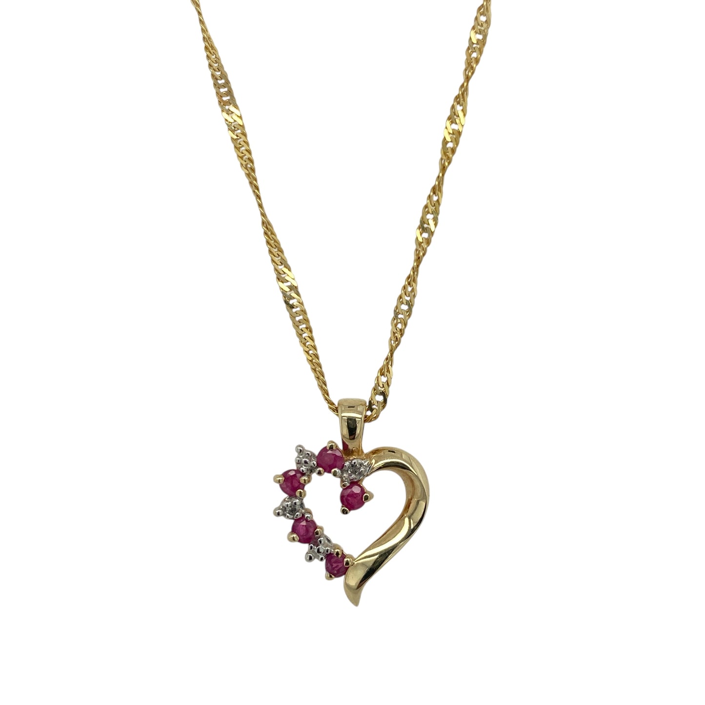 9ct Gold Diamond & Ruby Set Open Heart 20" Necklace