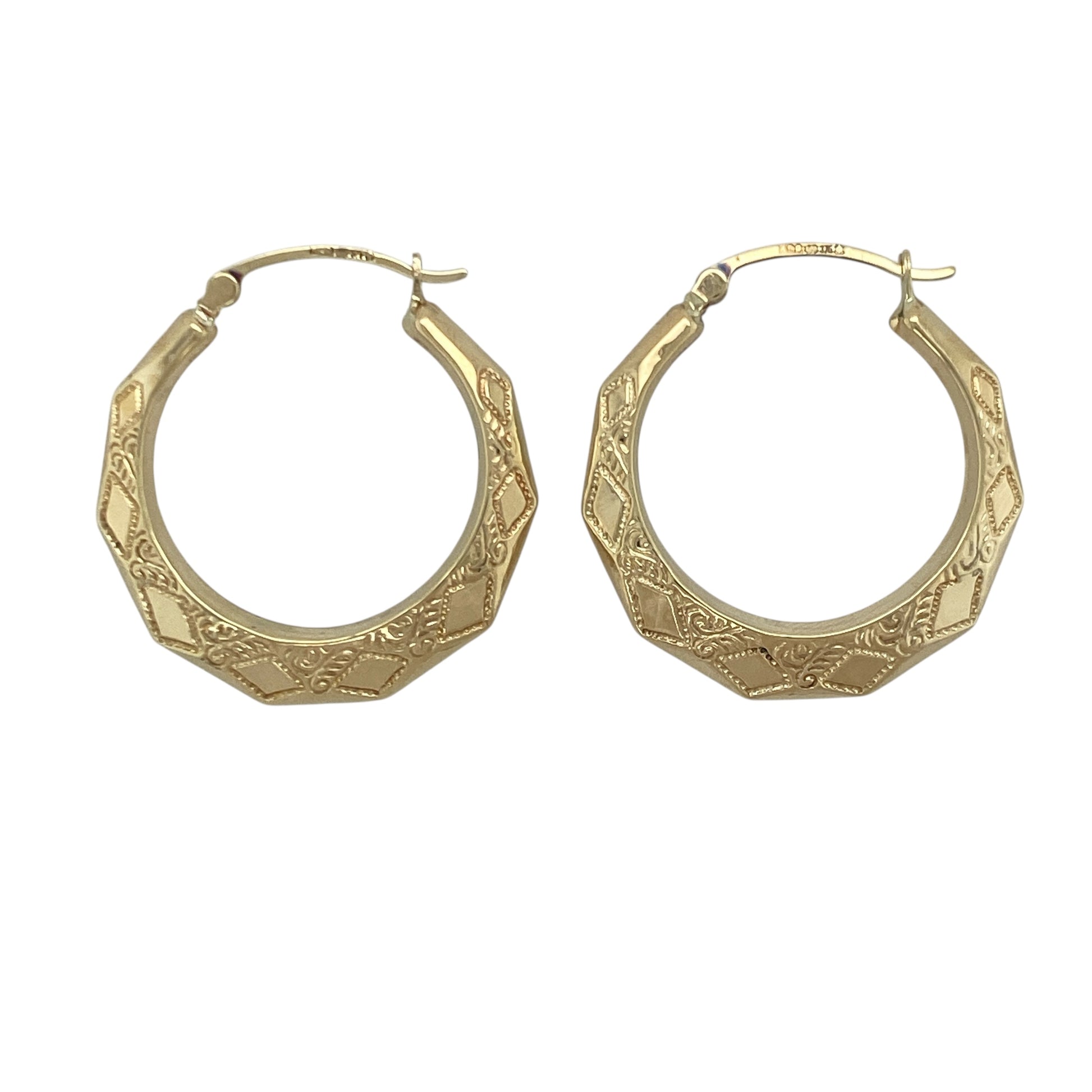 9ct Gold Patterned Hoop Creole Earrings