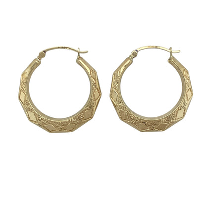 9ct Gold Patterned Hoop Creole Earrings