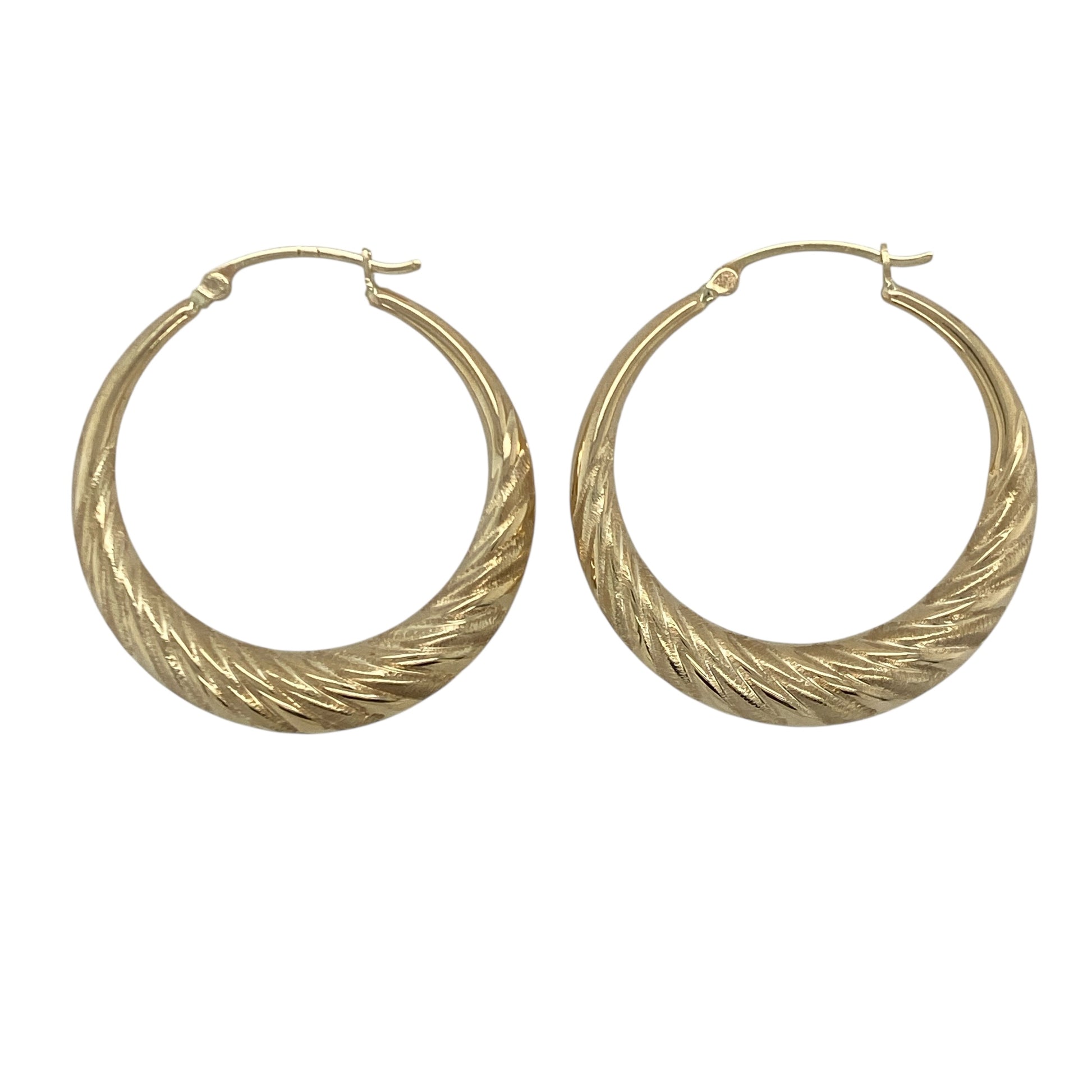 9ct Gold Patterned Twisted Hoop Creole Earrings