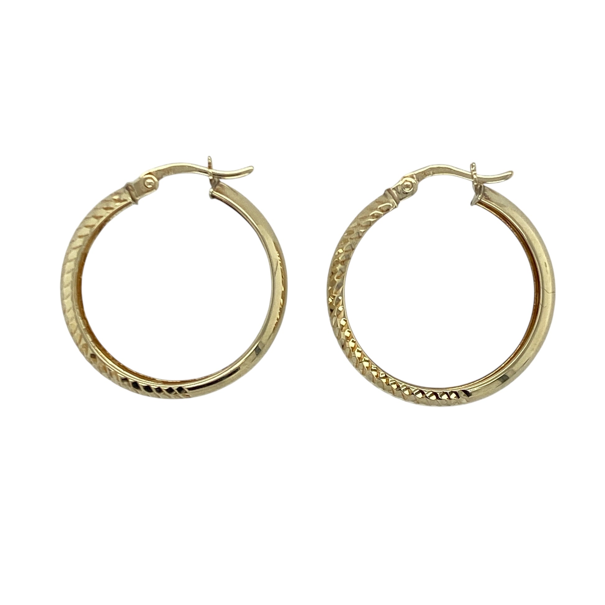 9ct Gold Half Patterned Hoop Creole Earrings