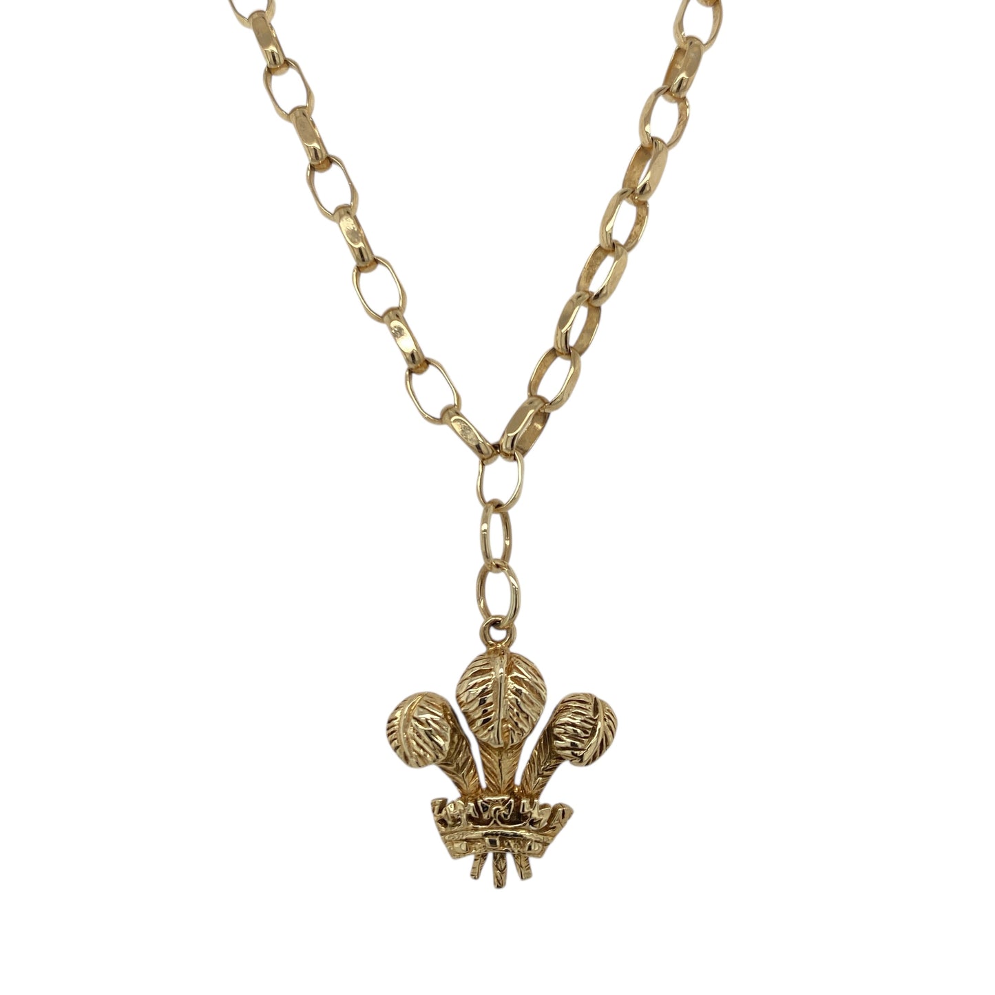 9ct Gold Welsh Three Feathers 18" Necklace
