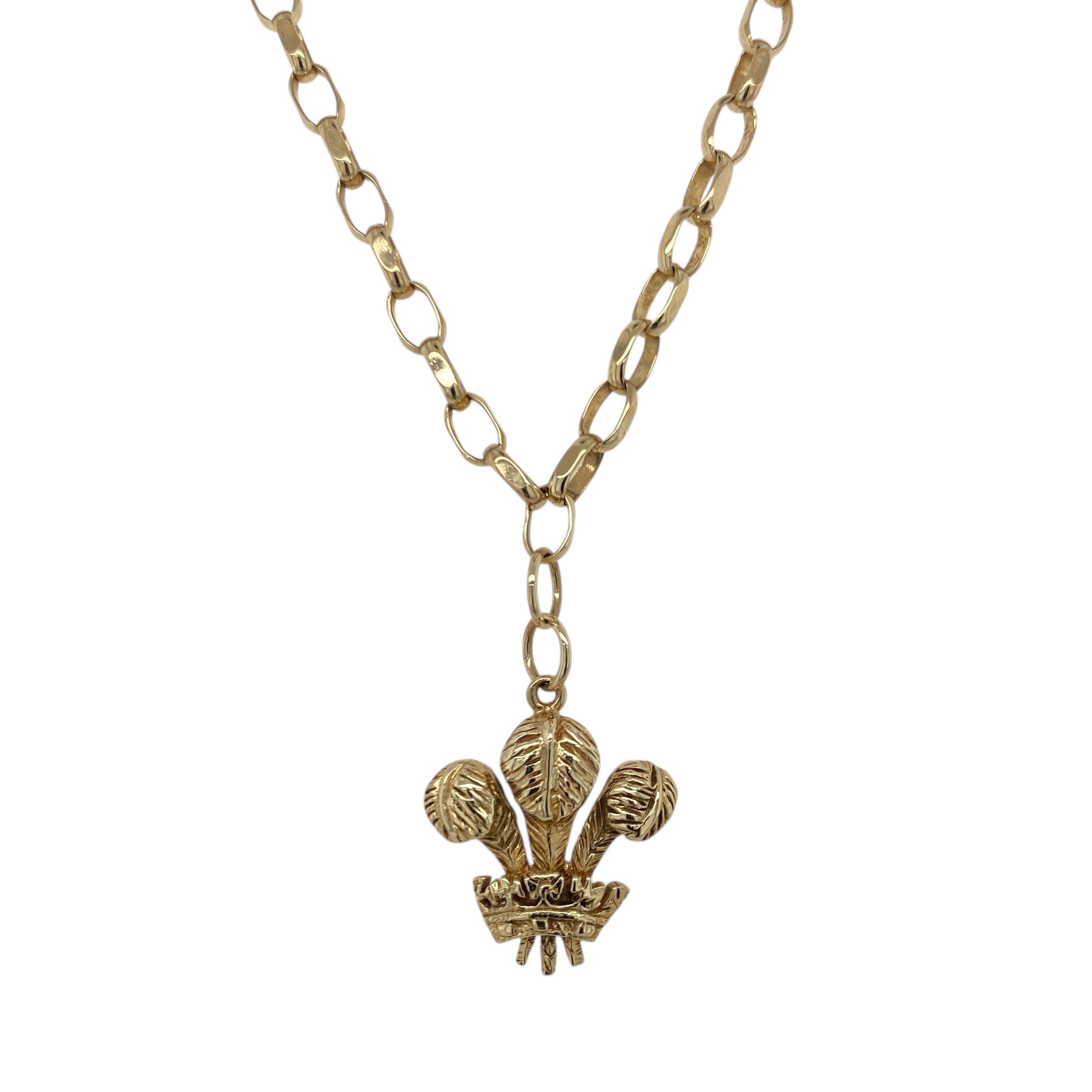 9ct Gold Welsh Three Feathers 18" Necklace
