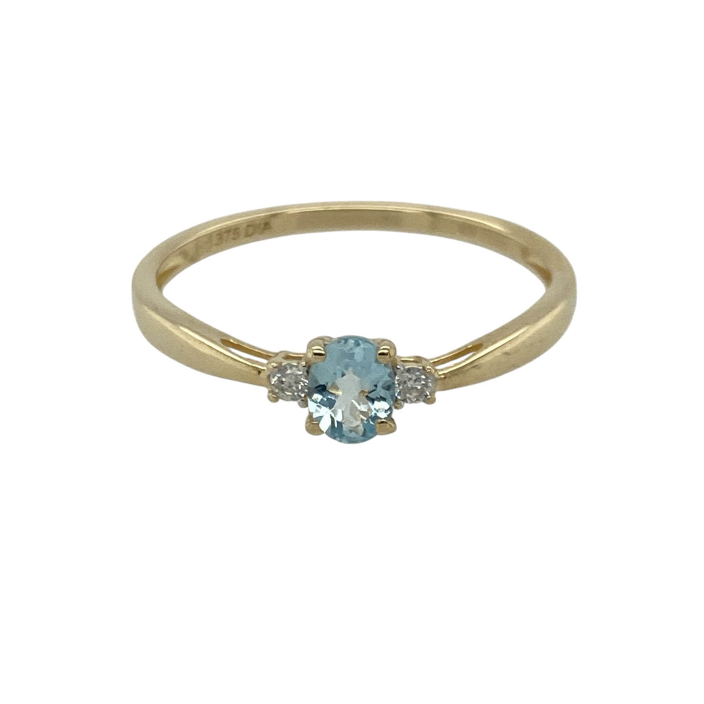 9ct Gold Diamond & Blue Topaz Set Trilogy Ring