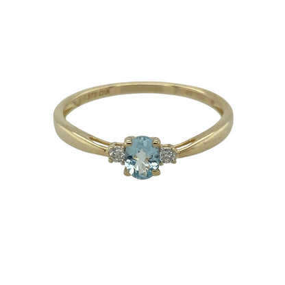 9ct Gold Diamond & Blue Topaz Set Trilogy Ring