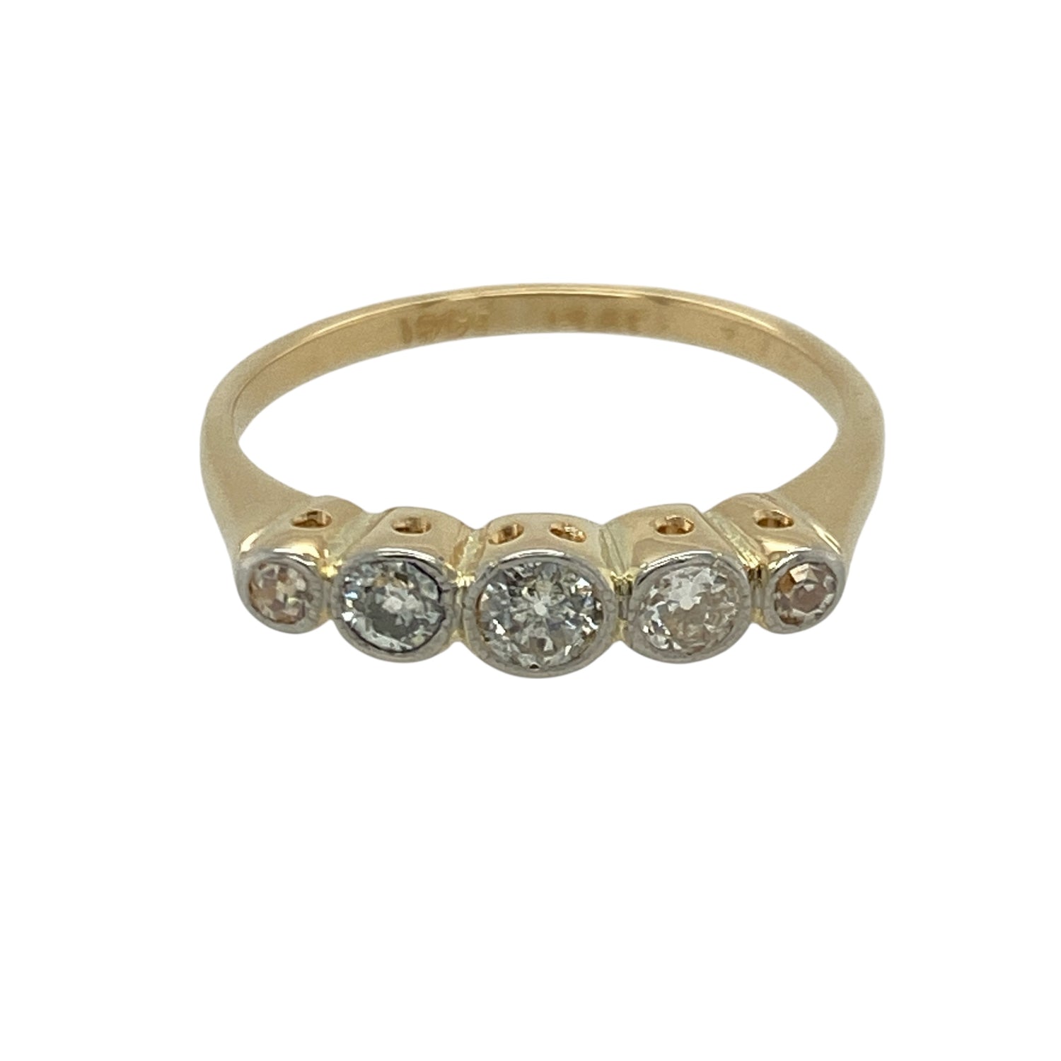 18ct Gold & Diamond Rubover Set Five Stone Vintage Ring