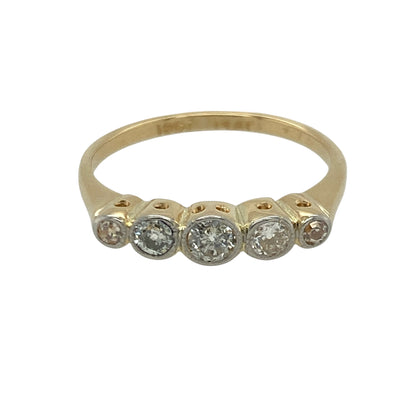 18ct Gold & Diamond Rubover Set Five Stone Vintage Ring
