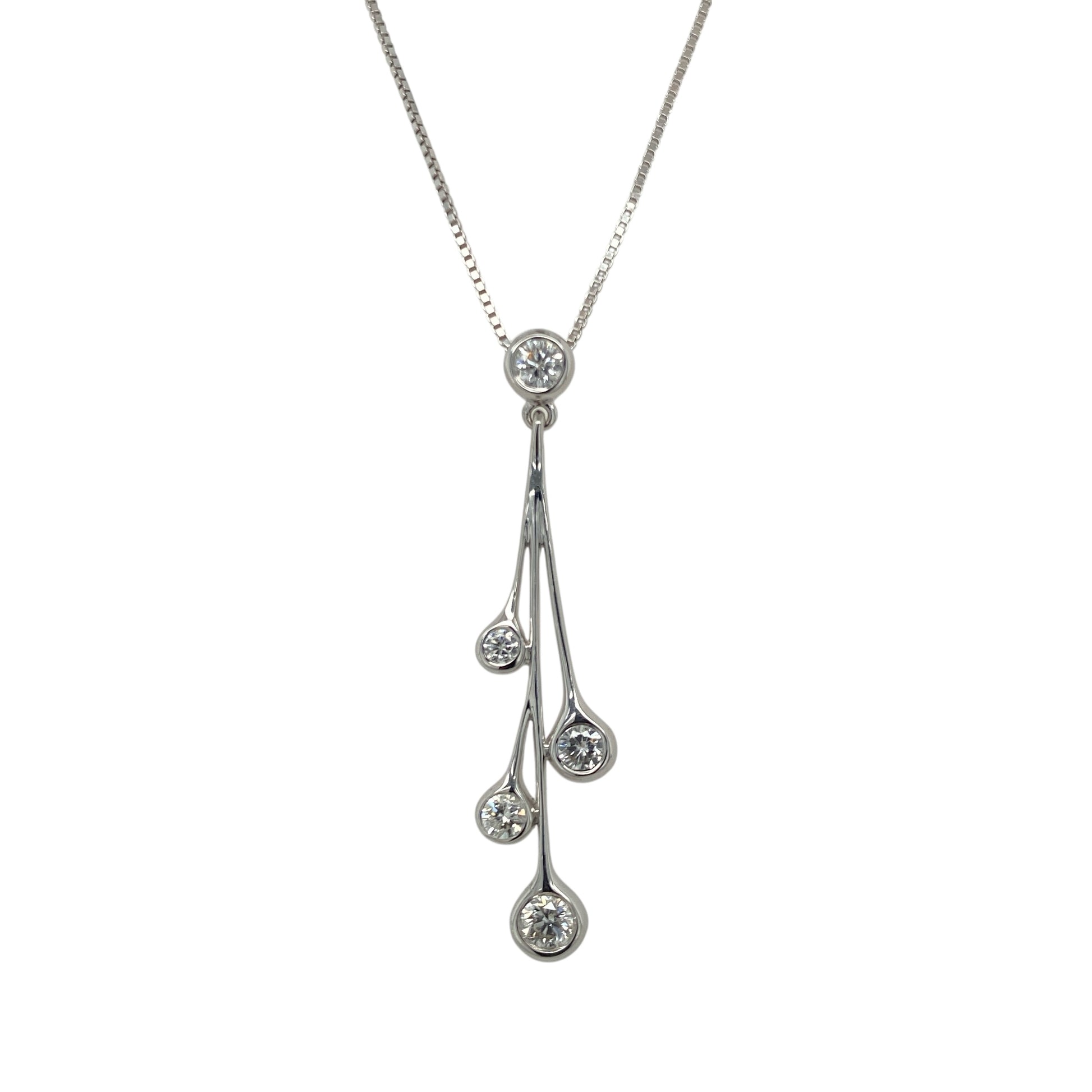 18ct White Gold & Diamond Set Drop 16" Necklace