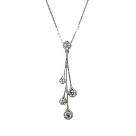18ct White Gold & Diamond Set Drop 16" Necklace