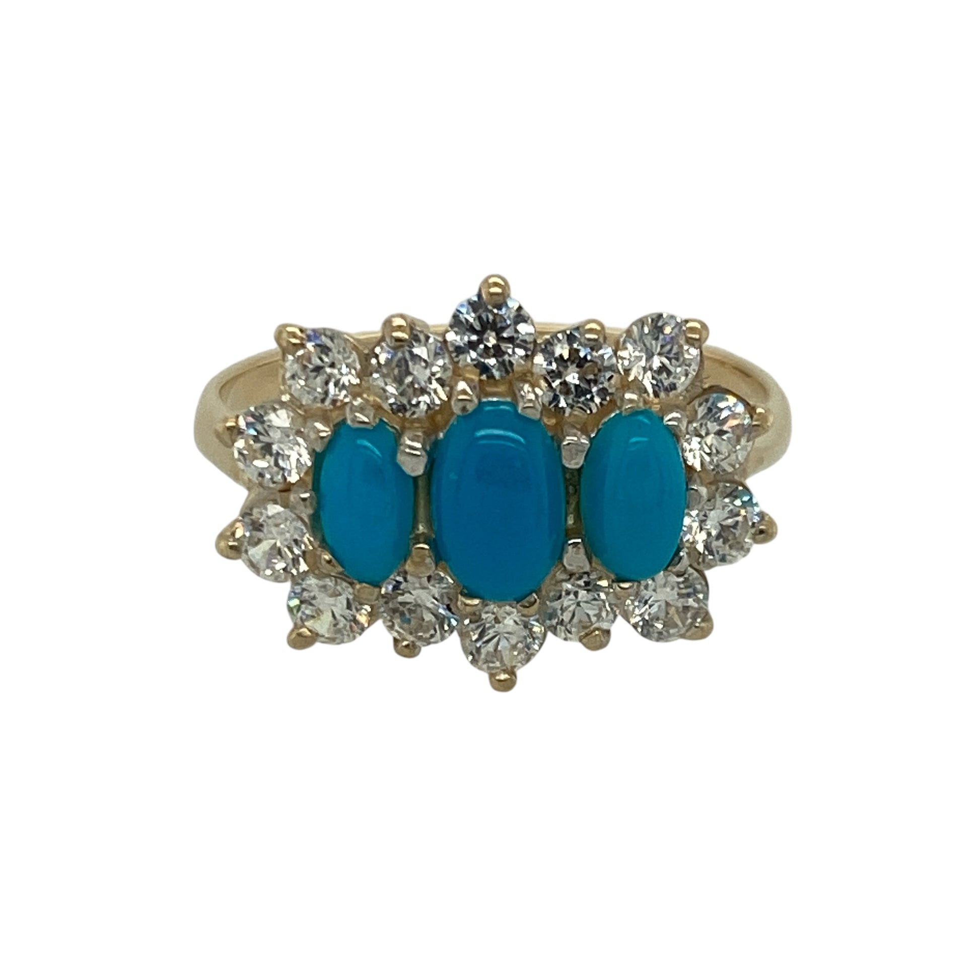 9ct Gold Turquoise & Cubic Zirconia Set Cluster Ring