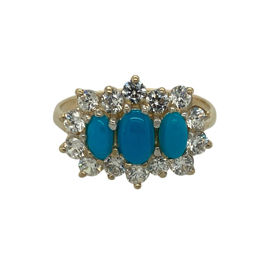9ct Gold Turquoise & Cubic Zirconia Set Cluster Ring