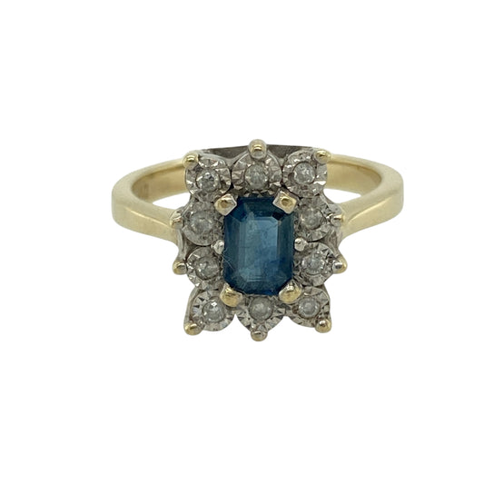 9ct Gold Diamond & Sapphire Set Cluster Ring