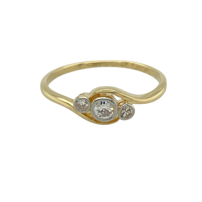 18ct Gold & Diamond Rubover Set Vintage Style Trilogy Twist Ring