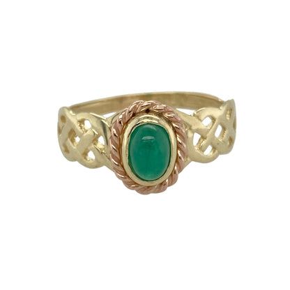 9ct Welsh Gold & Green Stone Celtic Knot Ring