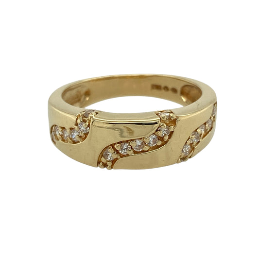 18ct Gold & Cubic Zirconia Set Wave Band Ring