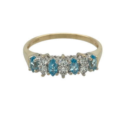 9ct Gold Blue Stone & Cubic Zirconia Set Band Ring