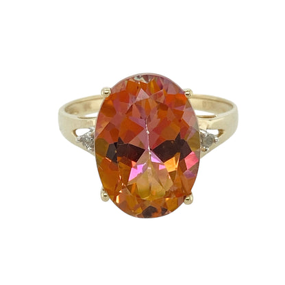 9ct Gold Diamond & Pink/Orange Stone Ring