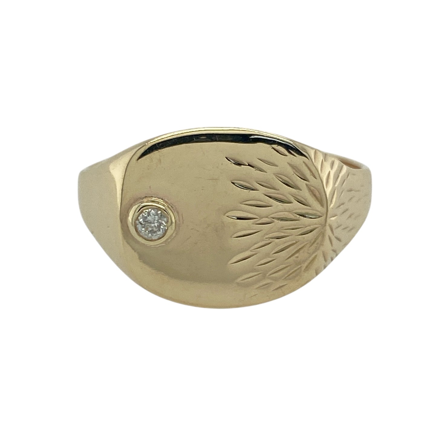 9ct Gold & Diamond Set Patterned Signet Ring