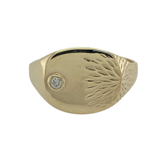 9ct Gold & Diamond Set Patterned Signet Ring
