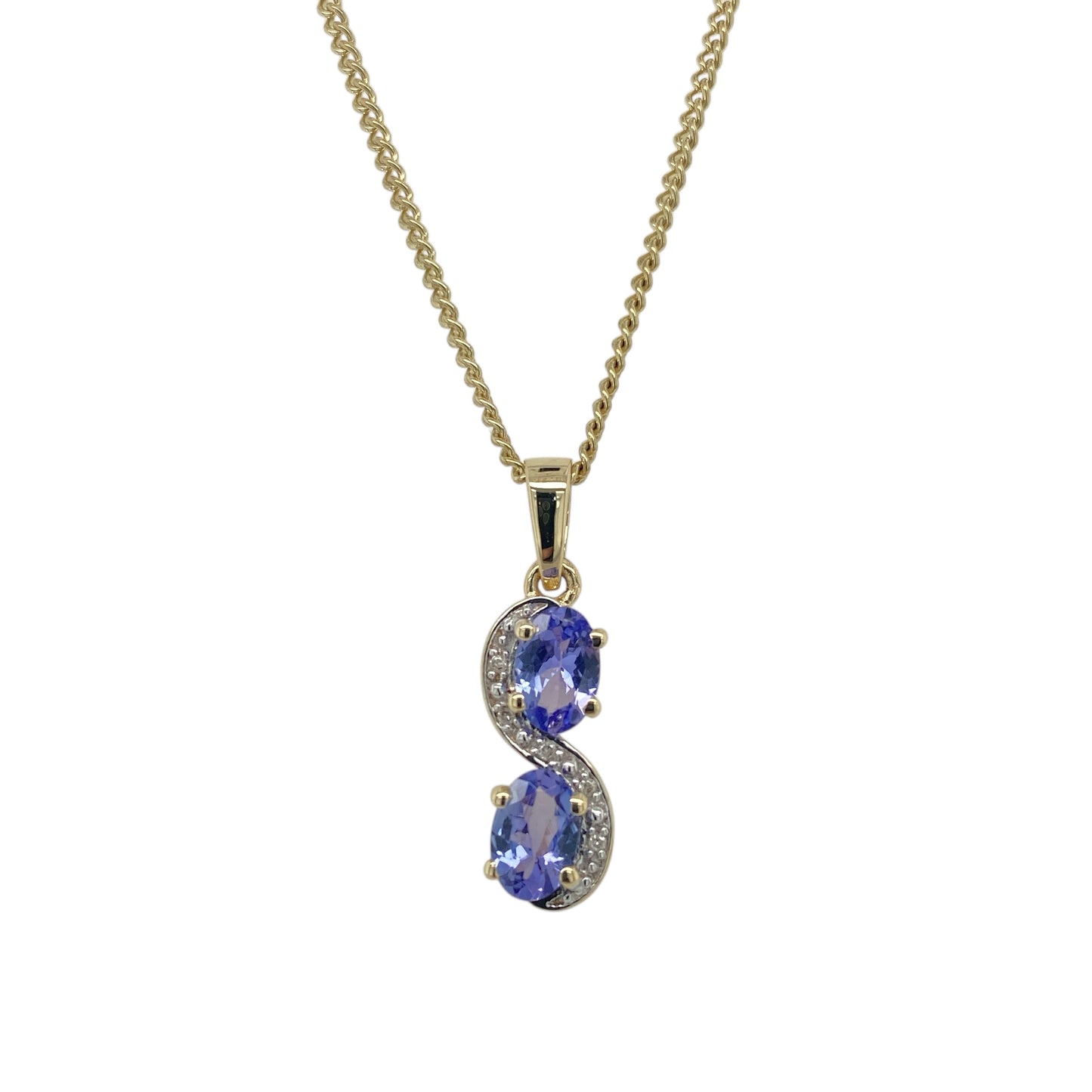 9ct Gold Diamond & Tanzanite Set Swirl 18" Necklace