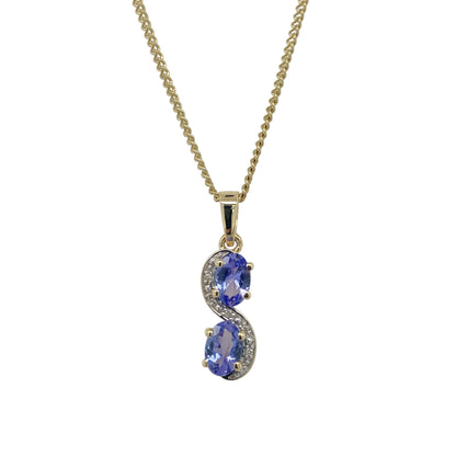 9ct Gold Diamond & Tanzanite Set Swirl 18" Necklace